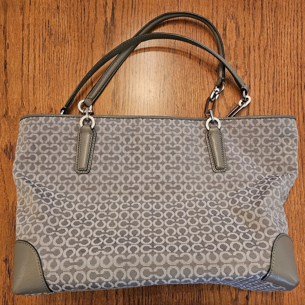 Coach Gray Madison East West Leather Trim Tote Bag w/ "C" Logo